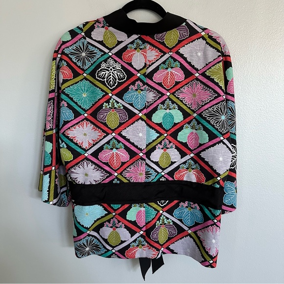 Trina Turk Maximalist Silk Linen Blend Bold Vibrant Flower Kimono Jacket 12 - Picture 6 of 7